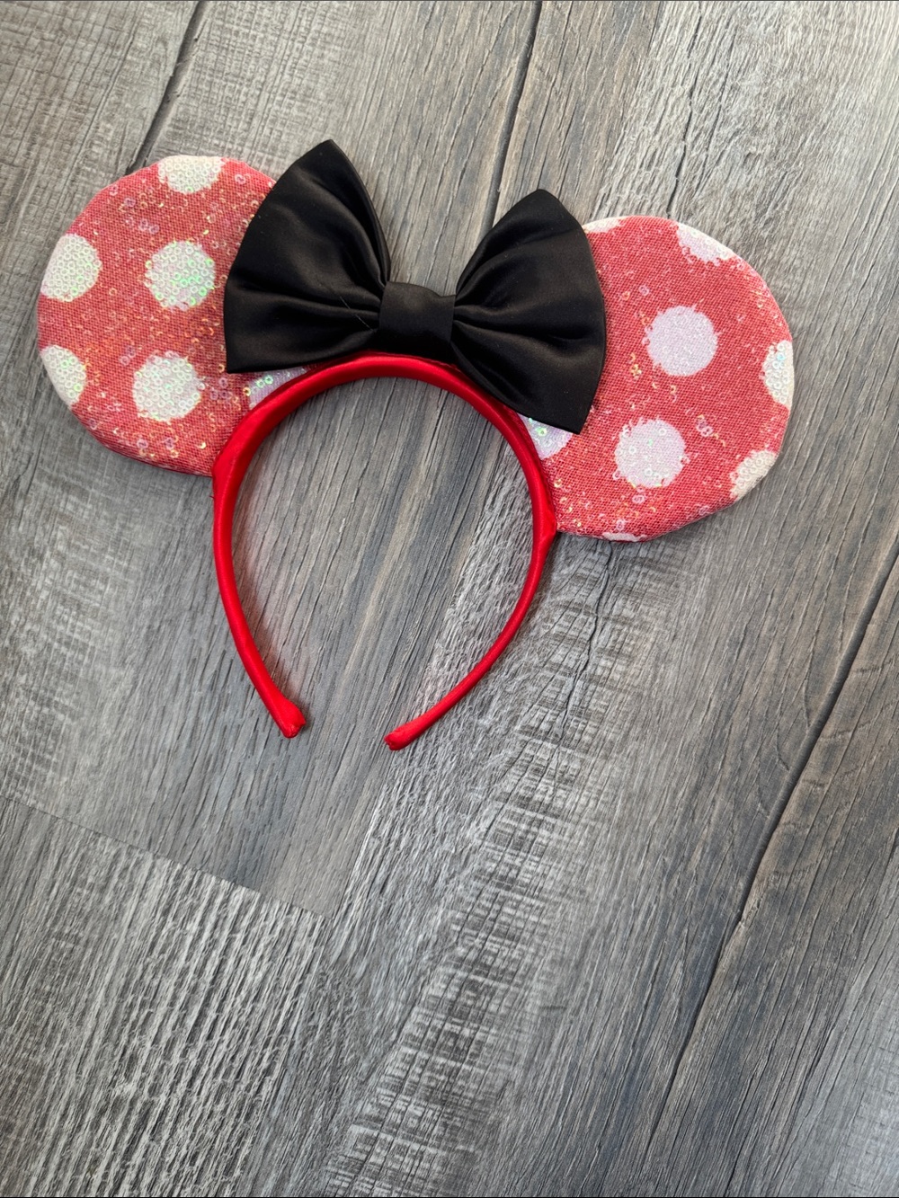 Disney Red Polka Dot Minnie Ear Headband with Black Bow